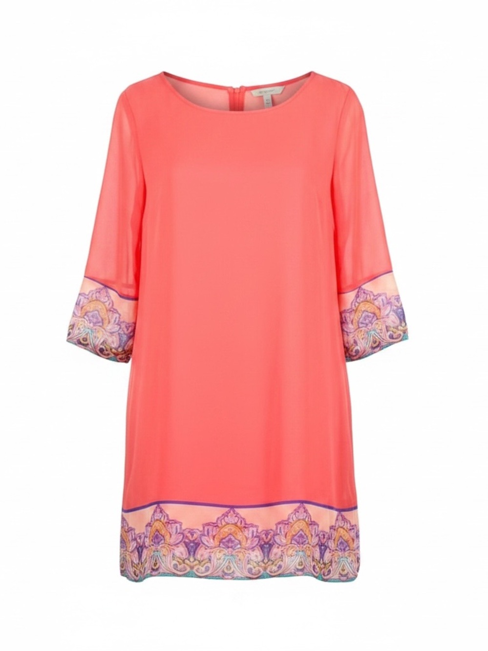 Pink Owl M retro boho pink pattern hem scoop‎ neck cut out back shift dress